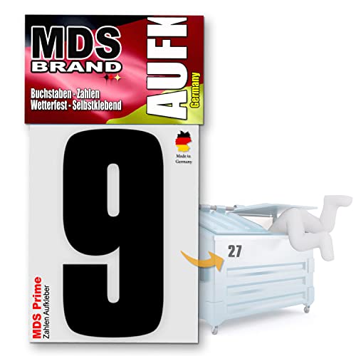 MDS Brand Prime 15cm Zahlen Aufkleber Klebezahlen Selbstklebend Hausnummer Aufkleber Schwarz (9) von MDS Brand