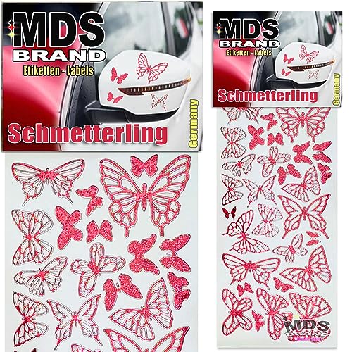 MDS Brand Schmetterling Aufkleber Diamond Glitzer mit Silber Rand 2er/pk Dekorative Autoaufkleber, 5x Farben zur Auswahl (Red) von MDS Brand