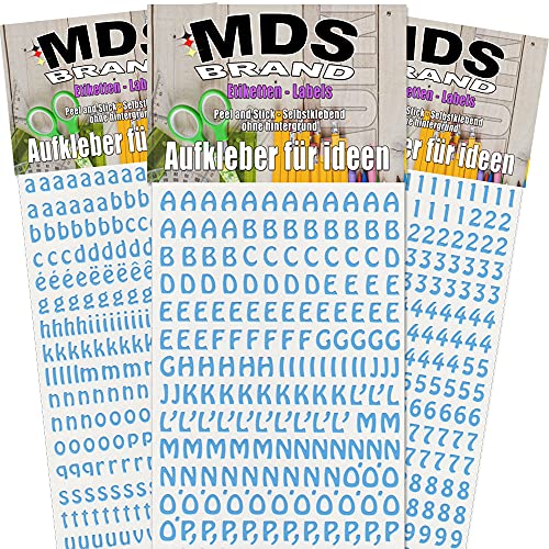 MDS Brand Scrapbook Buchstaben Aufkleber 3er/pk zum beschriften von dankeskarten, Einladungskarten für Kommunionkerzen, Taufkerzen, Hochzeitskerze, einfach zum basteln und gestalten 29 (Baby Blau) von MDS Brand