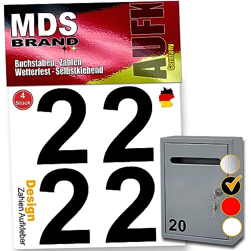 MDS Brand Zahlen Aufkleber 5cm Design Selbstklebende Klebezahlen | Vinyl Hausnummern zum Aufkleben für Briefkasten, Mülltonnen, Hausnummer für Außen & Innen (Schwarz, 2) von MDS Brand