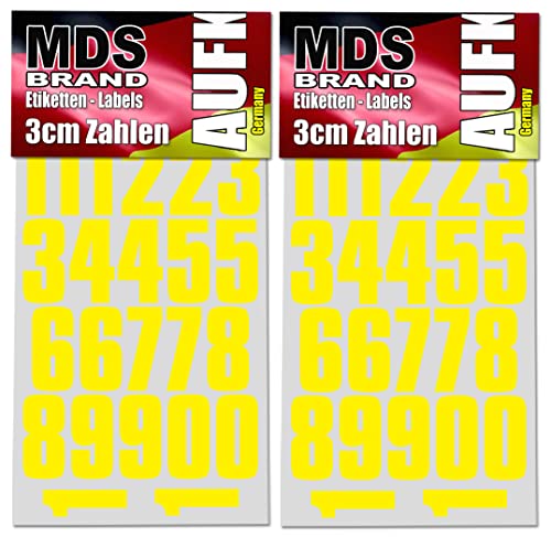 MDS Brand Zahlenaufkleber 2er/pk Selbstklebend Klebezahlen Freistehende wetterfest für Briefkasten, Mülltonne & Basteln Peel (3cm, Gelb) von MDS Brand