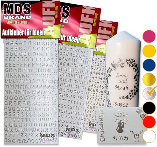 MDSBrand 1cm buchstaben zum aufkleben einfach zum basteln und gestalten von Scrapbook & Karten, auch ein Super Alternative zu wachsbuchstaben Kerzen 64 (Silber) von MDS Brand