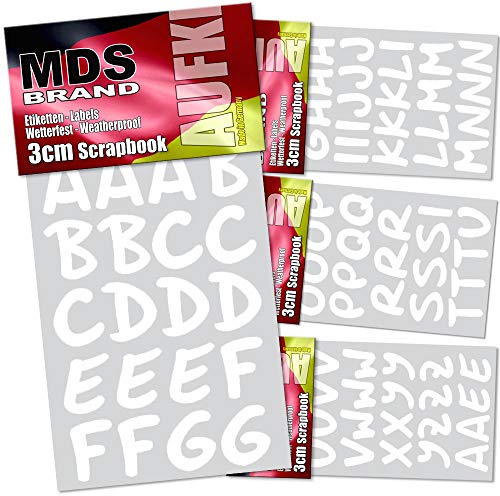 MDS Brand 3cm Buchstaben zum beschriften, Großbuchstaben sind Wetterfest, Klebebuchstaben einfach zum basteln - gestalten u. Verzierung von Einladungskarten und Briefkasten (Weiss) von MDS Brand