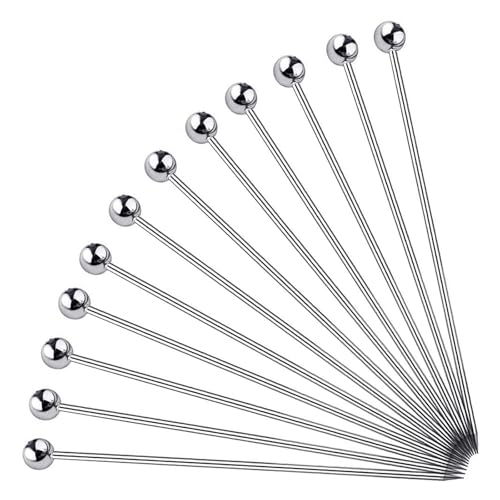 Getränke Rührer 12 Stück Edelstahl Cocktail Picks Bar Werkzeuge Getränk Rührstäbchen Dekoration Wiederverwendbare Fruchtstäbchen Party Pick(12PCS 4inch Silver) von MDSIOKHJ