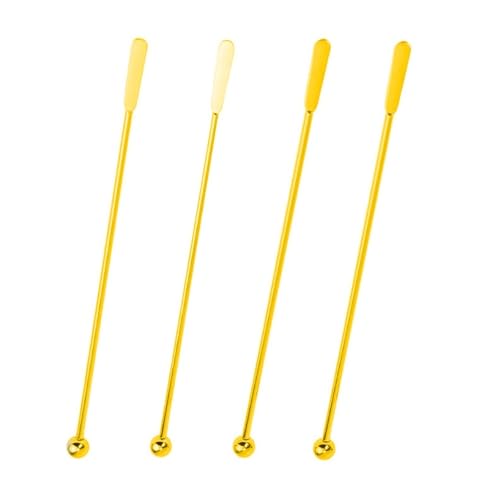 Getränke Rührer 7,5 Zoll Edelstahl-Kaffee-Getränkerührer, Getränke-Swizzle-Stick mit kleinen rechteckigen Paddeln(Gold Pack of 4) von MDSIOKHJ