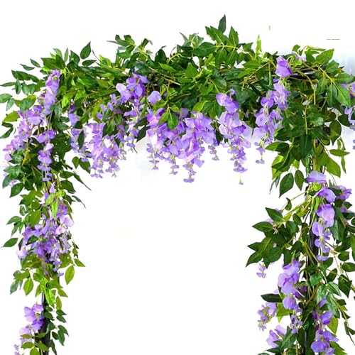 MDSIOKHJ Künstliche Blumen Reben 2 Stück 1,8 m Glyzinien künstliche Blumen Rankengirlande Pflanzen Hochzeitsbogen Dekoration gefälschte Pflanzenblätter Rattan hintere Wandblume Efeu(4pcs 1.8m Violet) von MDSIOKHJ