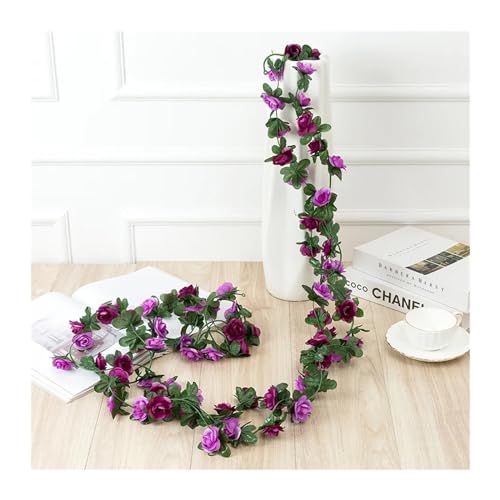 MDSIOKHJ Künstliche Blumen Reben 250CM Rose Künstliche Blumen Weihnachtsgirlande for Hochzeit Zuhause Raumdekoration Frühling Herbst Gartenbogen DIY Gefälschte Pflanzenrebe(Purple) von MDSIOKHJ