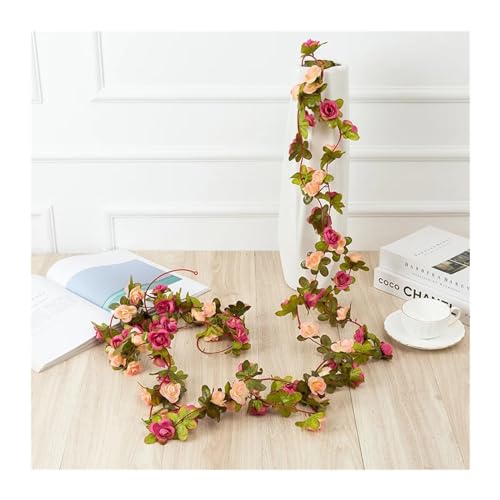 MDSIOKHJ Künstliche Blumen Reben 250CM Rose Künstliche Blumen Weihnachtsgirlande for Hochzeit Zuhause Raumdekoration Frühling Herbst Gartenbogen DIY Gefälschte Pflanzenrebe(Rose pink) von MDSIOKHJ