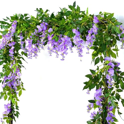 MDSIOKHJ Künstliche Blumen Reben 2PCs Glyzinien Künstliche Blumen Hängen Garland Vine Rattan Gefälschte Blume String Seidenblumen for Hausgarten Hochzeit Dekoration(Purple 4Pcs) von MDSIOKHJ