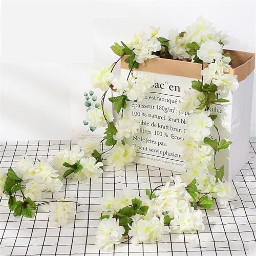 MDSIOKHJ Künstliche Blumen Reben Rosa Sakura künstliche Blumen Girlande Kirschblüten Reben Garten Bogen Dekor gefälschte Blumengirlande Hochzeit Party Home Dekoration(2.3m-White) von MDSIOKHJ
