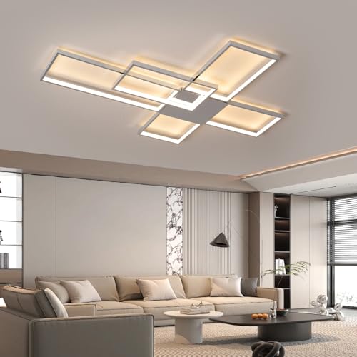 MDWELL Chrom Square Designs Aluminium LED Deckenleuchte, dimmbare Unterputz-Kronleuchter Deckenleuchte mit Fernbedienung für Wohnzimmer Esszimmer Schlafzimmer Küche von MDWELL