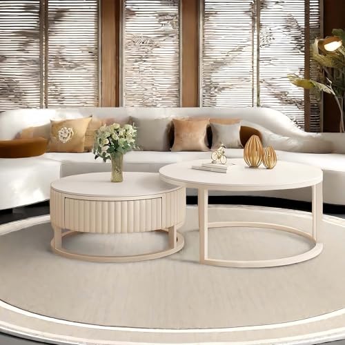 MDXVRKYBC 50+70cm Runder Couchtisch Rund 2er Set Couchtisch Weiß Mit Stauraum, Massiver Rahmen Aus Gebürstetem Metall+Hitzebeständige Steinplatte, Wohnzimmertisch Sofatisch Nested Beistelltisch MDXVRKYBC 50+70cm Runder Couchtisch Rund 2er Set Couchtisch Weiß Mit Stauraum, Massiver Rahmen Aus Gebürstetem Metall+Hitzebeständige Steinplatte, Wohnzimmertisch Sofatisch Nested Beistelltisch von MDXVRKYBC
