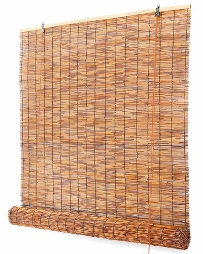 MDXVRKYBC Bambusrollo Fenster Sonnenschutz Rollo Bambus Rollo Jalousine Für Fenster Anpassbare Verdunkelungsrollos Aus Schilfrohr Fensterläden Für Pergola Balkon Außenveranda(Carbonized Color) von MDXVRKYBC