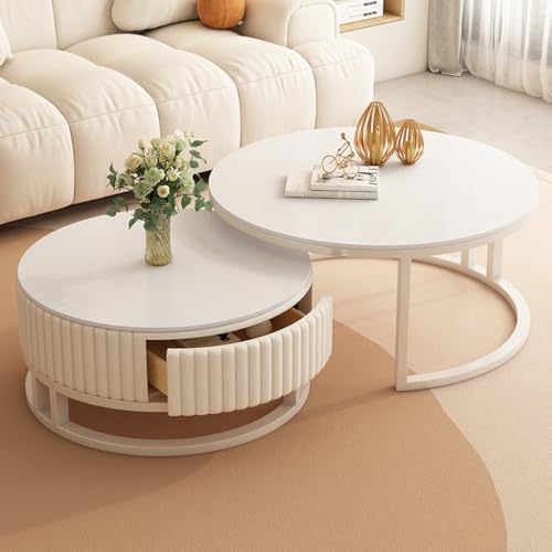 MDXVRKYBC Couchtisch Weiß Couchtisch Runder 2er Set Moderne Wohnzimmer Tisch Rund Sofatisch Kaffeetisch Set Mit Schublade, 50+70cm Runder Nested Beistelltisch Für Wohnzimmer, Balkon Und Büro MDXVRKYBC Couchtisch Weiß Couchtisch Runder 2er Set Moderne Wohnzimmer Tisch Rund Sofatisch Kaffeetisch Set Mit Schublade, 50+70cm Runder Nested Beistelltisch Für Wohnzimmer, Balkon Und Büro von MDXVRKYBC