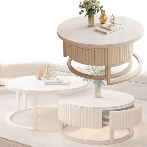 MDXVRKYBC Runder Couchtisch 2er Set Weiß Rund Wohnzimmertisch Mit Stauraum, Metallgestell Und Tischplatte Aus Schiefer, Wohnzimmer Tisch Rund Sofatisch Kaffeetisch Für Schlafzimmer MDXVRKYBC Runder Couchtisch 2er Set Weiß Rund Wohnzimmertisch Mit Stauraum, Metallgestell Und Tischplatte Aus Schiefer, Wohnzimmer Tisch Rund Sofatisch Kaffeetisch Für Schlafzimmer von MDXVRKYBC