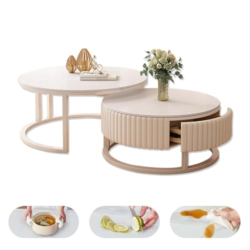 MDXVRKYBC Runder Couchtisch Weiß 2er Set Rund Wohnzimmertisch 50+70cm Nested Beistelltisch, Silent Drawer Organizer, Moderne Satztische Kaffeetisch Für Schlafzimmer Wohnzimmer MDXVRKYBC Runder Couchtisch Weiß 2er Set Rund Wohnzimmertisch 50+70cm Nested Beistelltisch, Silent Drawer Organizer, Moderne Satztische Kaffeetisch Für Schlafzimmer Wohnzimmer von MDXVRKYBC