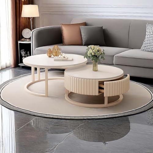 MDXVRKYBC Runder Couchtisch Weiß 2er Set Satztische 50+70cm Coffee Table Klein Wohnzimmertisch Rund Sofatisch Für Schlafzimmer Wohnzimmer Balkon Büro von MDXVRKYBC