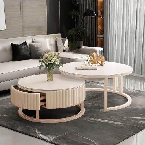 MDXVRKYBC Runder Couchtisch Weiß Wohnzimmertisch Rund 2er Set Nested Beistelltisch 50cm+70cm Tischplatte Aus Schiefer, Satztische 2er Set Coffee Table Für Balkon Und Büro MDXVRKYBC Runder Couchtisch Weiß Wohnzimmertisch Rund 2er Set Nested Beistelltisch 50cm+70cm Tischplatte Aus Schiefer, Satztische 2er Set Coffee Table Für Balkon Und Büro von MDXVRKYBC
