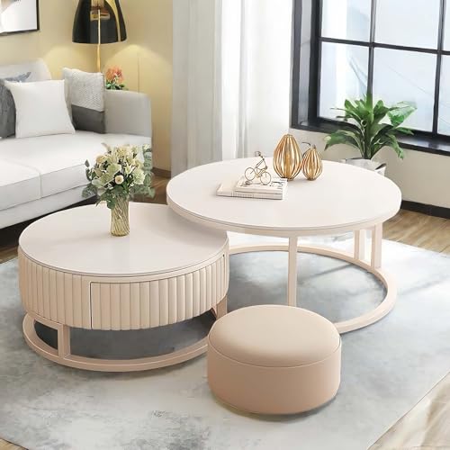 MDXVRKYBC WeiB Couchtisch Rund 2er Set Wohnzimmertisch Rund Sofatisch Kaffeetisch Satztische 50+70cm Hochglänzende Tischplatte Für Wohnzimmer Balkon Büro von MDXVRKYBC