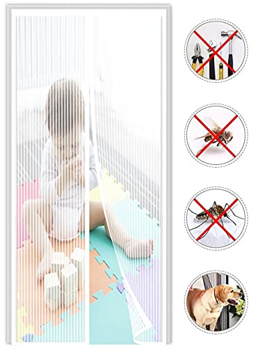 Magnet Insektenschutz Tür,95x205cm (37.4x80.7in) Fliegengitter Magneten Automatisch Verschließen,Kinderleichte Klebemontage Ohne Bohren,für die Balkontür, Kellertür und Terrassentür -Weiß von MDY