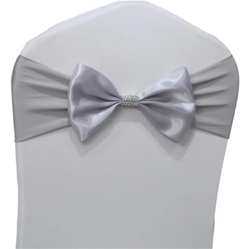 MDYTPT 10 Stück/50 Stück Krawatten Hochzeit Satin Stuhlschärpe Elastisch Stretch Spandex Stuhlschleifen Band für Bankett Hotel Geburtstag Party Dekoration (Silbergrau, 10 Stück) von MDYTPT