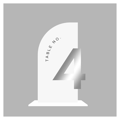 Moderne Tischnummern mit halbem Bogen, 3D-Tischnummern, Schild (Silber auf Weiß, Tisch 1–5) von MDYTPT