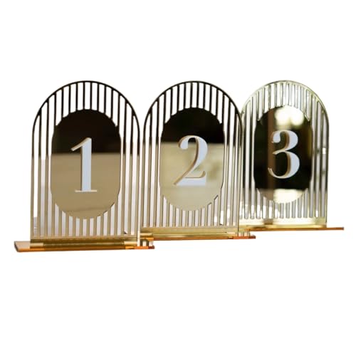 Silberfarbener Hochzeitsbogen für Hochzeit, Party, Event, Dekoration, 3D-Spiegel, Tischschilder (weiß auf Gold, Tisch 1–10) von MDYTPT