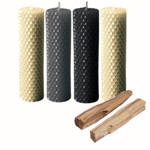 ME HECHIZAS TU® Magischer Ritual für Energiereinigung, Honigkerzen, 100 % natürlich, reines Bienenwachs, Packung enthält (4 Kerzen – ca. 13,7 cm x 2,80 cm) + 2 Palo Santo von ME HECHIZAS TU