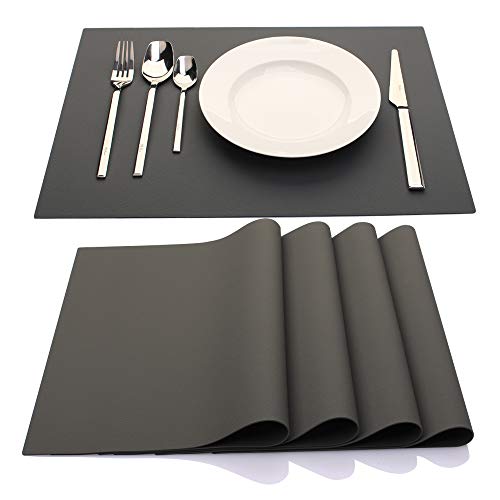 ME.FAN Silikon-Tischset (45,7 x 31,7 cm), hitzebeständig, dick, rutschfest, schmutzabweisend, rutschfest, waschbar, wiederverwendbar, Set aus 4 Stück Geschirr 17.7'' x 12.6" (45cmx 32cm) dunkelgrau von ME.FAN