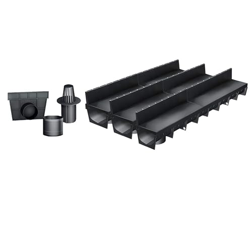 Entwässerungsrinne MEAPARK, 3er Pack (3x1m) mit Kunststoffschlitzaufsatz mit Zubehör - Entwässerungssystem für Terrassen, Schwimmbäder, Garageneinfahrten, Gärten und Fußgängerzonen. BK A15 von MEA