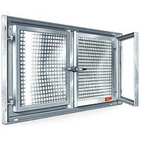 Lit: Fenster aus verzinktem Stahl, Doppelflügel + festes Mittelstück, Breite 79 cm, Höhe 59 cm, Entriegelungsschloss, PVC-Griff + von MEA