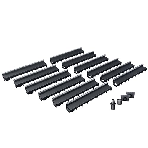 12er Pack MEAPARK - Entwässerungsrinnen mit Schlitzaufsatz + E-Blade R Edelstahl Profile von MEA