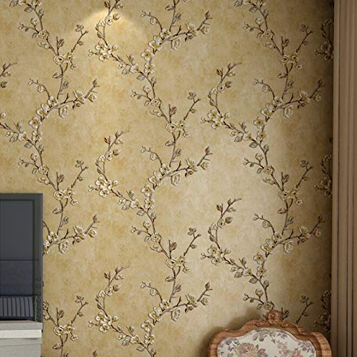 MEAIHOME American Country Vliestapete 3D Retro Pastoral Flower Tree AB Version mit Schlafzimmer Wohnzimmer Kinderzimmer TV Hintergrund Wand 1.73'Wx32.8'L Nicht Geklebt(Retro Gelb A) von MEAIHOME