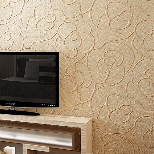 MEAIHOME Moderne Simplicity 3D-Rosenmuster, Vliesbeflockung, tief, geprägt, für Wohnzimmer, Schlafzimmer, Tapetenrolle, 0,53 m x 10 m = 5,3 m², nicht geklebt (beige) von MEAIHOME