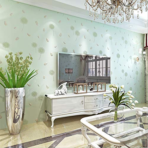 Moderne, minimalistische Vliestapete Frische Pastorale 3D Pusteblume Blumen Schlafzimmer Wohnzimmer Kinderzimmer TV Sofa Hintergrund Wand Geschäft Dekoration 1.73'W x 32.8'L Nicht Geklebt(hellgrün) von MEAIHOME