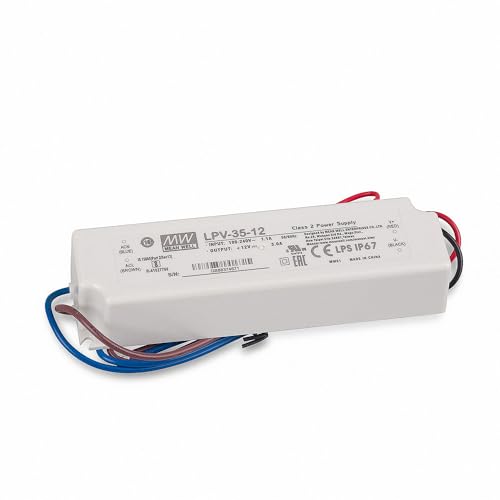 LED Netzteil Trafo Mean Well LPV-35-12 Schaltnetzteil, 12V / 3A / 36W IP67 LED Transformator für LED Beleuchtung, Weiss, Weiß von MEAN WELL