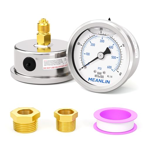 MEANLIN MEASURE 0-40bar/600PSI Edelstahl 1/4" BSP 2.5" FACE DIAL Flüssigkeitsgefülltes Manometer WOG Wasser Öl Luft Rückwandmontage, mit 1/4" x 1/2" BSP und 1/4" x 3/8" BSP Sechskantbuchse MEANLIN MEASURE 0-40bar/600PSI Edelstahl 1/4" BSP 2.5" FACE DIAL Flüssigkeitsgefülltes Manometer WOG Wasser Öl Luft Rückwandmontage, mit 1/4" x 1/2" BSP und 1/4" x 3/8" BSP Sechskantbuchse von MEANLIN MEASURE