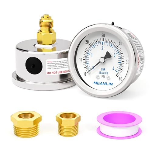 MEANLIN MEASURE 0~4BAR/0~60PSI Trockendruckmanometer Edelstahl 1/8"BSP 2"FACE DIAL Wasserdicht für Brunnen Pumpe Wasser Reifen Wasserdruck Tester hinten montieren, mit 1/4"BSP und 3/8"BSP Hex Bushing von MEANLIN MEASURE