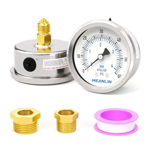 MEANLIN MEASURE 0~4BAR/0~60PSI Trockenes Manometer Edelstahl 1/4"BSP 2"FACE DIAL Wasserdicht für Brunnen Pumpe Wasser Reifen Wasserdruck Tester Back Mount, mit 1/2"BSP und 3/8"BSP Hex Bushing MEANLIN MEASURE 0~4BAR/0~60PSI Trockenes Manometer Edelstahl 1/4"BSP 2"FACE DIAL Wasserdicht für Brunnen Pumpe Wasser Reifen Wasserdruck Tester Back Mount, mit 1/2"BSP und 3/8"BSP Hex Bushing von MEANLIN MEASURE