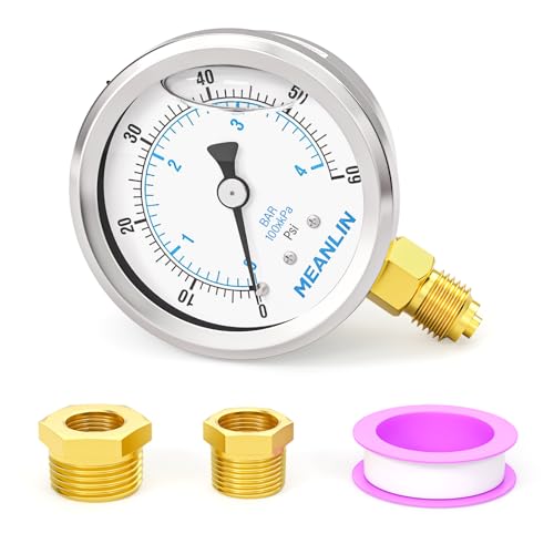 MEANLIN MEASURE 0-4BAR/0~60Psi Edelstahl 1/4" BSP 2.5" FACE DIAL Flüssigkeitsgefülltes Manometer WOG Wasser Öl Luft Untere Montage, mit 1/4" x 1/2" BSP und 1/4" x 3/8" BSP Sechskantbuchse MEANLIN MEASURE 0-4BAR/0~60Psi Edelstahl 1/4" BSP 2.5" FACE DIAL Flüssigkeitsgefülltes Manometer WOG Wasser Öl Luft Untere Montage, mit 1/4" x 1/2" BSP und 1/4" x 3/8" BSP Sechskantbuchse von MEANLIN MEASURE