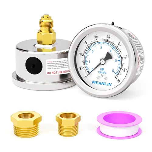 MEANLIN MEASURE 0~6BAR/0~90PSI Trockendruckmanometer Edelstahl 1/8"BSP 2"FACE DIAL Wasserdicht für Brunnen Pumpe Wasser Reifen Wasserdruck Tester hinten montieren, mit 1/4"BSP und 3/8"BSP Hex Bushing MEANLIN MEASURE 0~6BAR/0~90PSI Trockendruckmanometer Edelstahl 1/8"BSP 2"FACE DIAL Wasserdicht für Brunnen Pumpe Wasser Reifen Wasserdruck Tester hinten montieren, mit 1/4"BSP und 3/8"BSP Hex Bushing von MEANLIN MEASURE