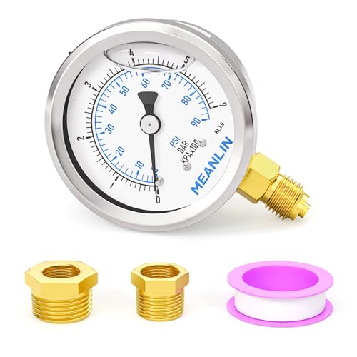 MEANLIN MEASURE 0-6bar/90PSI Edelstahl 1/4" BSP 2.5" FACE DIAL Flüssigkeitsgefülltes Manometer WOG Wasser Öl Luft Untere Montage, mit 1/4" x 1/2" BSP und 1/4" x 3/8" BSP Sechskantbuchse MEANLIN MEASURE 0-6bar/90PSI Edelstahl 1/4" BSP 2.5" FACE DIAL Flüssigkeitsgefülltes Manometer WOG Wasser Öl Luft Untere Montage, mit 1/4" x 1/2" BSP und 1/4" x 3/8" BSP Sechskantbuchse von MEANLIN MEASURE