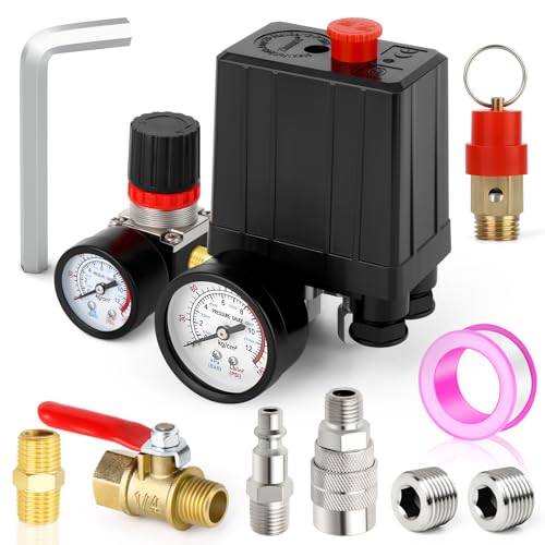MEANLIN MEASURE Luftkompressor Druckschalter Steuerventil 6~8 BAR/90~120 PSI 110V~240V 4 Wege Ersatzteile mit 0~12 BAR/180 PSI Luftkompressor Regler und Sicherheitsdruckbegrenzungsventil MEANLIN MEASURE Luftkompressor Druckschalter Steuerventil 6~8 BAR/90~120 PSI 110V~240V 4 Wege Ersatzteile mit 0~12 BAR/180 PSI Luftkompressor Regler und Sicherheitsdruckbegrenzungsventil von MEANLIN MEASURE