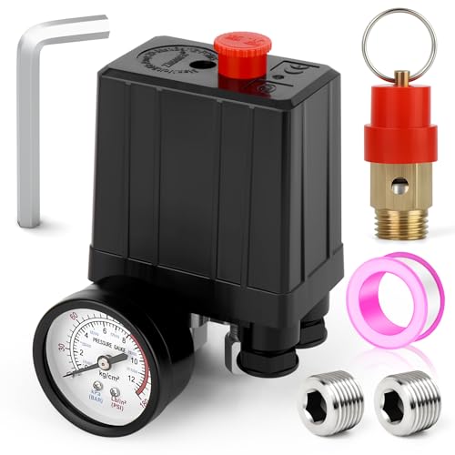 MEANLIN MEASURE Luftkompressor Druckschalter Steuerventil 6~8 BAR/90~120 PSI 110V~240V 4 way Ersatzteile mit 0~12 BAR/180 PSI Manometer und Sicherheitsüberdruckventil MEANLIN MEASURE Luftkompressor Druckschalter Steuerventil 6~8 BAR/90~120 PSI 110V~240V 4 way Ersatzteile mit 0~12 BAR/180 PSI Manometer und Sicherheitsüberdruckventil von MEANLIN MEASURE