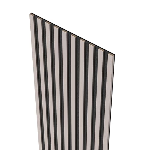 MEBANO. Akustikpaneele auf Schwarzplatte 53 (2x26,5) x 240 cm Wandpaneele Farbe: Sand Grau Wandverkleidung Innen Moderne Lamellenwand Deko Wand von MEBANO.