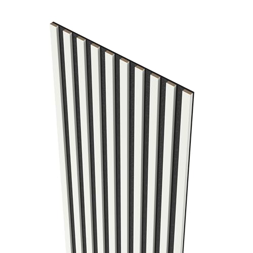 MEBANO. Akustikpaneele auf Schwarzplatte 53 (2x26,5) x 240 cm Wandpaneele Farbe: Weiß MDF Wandverkleidung Innen Moderne Lamellenwand Deko Wand von MEBANO.