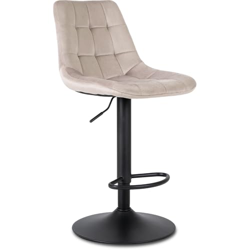 MEBEL ELITE Barhocker Höhenverstellbar mit Lehne - Barstuhl Beige mit Fußstütze - Gepolstert Bar Hocker aus Samt und Metall - Küchenhocker Leicht zu Reinigen - Sitzhöhe 60-80,5 cm von MEBEL ELITE