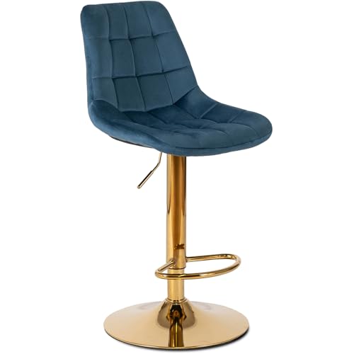 MEBEL ELITE Barhocker Höhenverstellbar mit Lehne - Barstuhl Blau mit Fußstütze - Gepolstert Bar Hocker aus Samt und Metall - Küchenhocker Leicht zu Reinigen - Sitzhöhe 60-80,5 cm von MEBEL ELITE