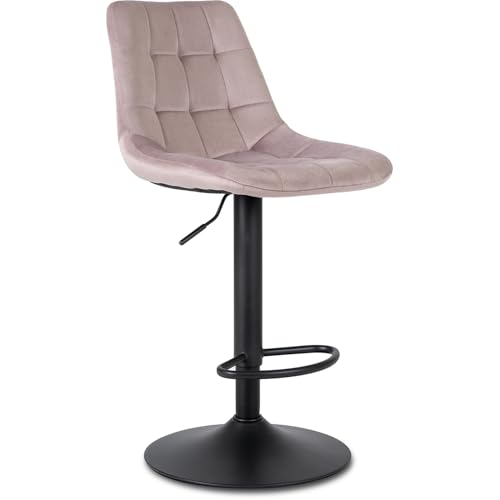 MEBEL ELITE Barhocker Höhenverstellbar mit Lehne - Barstuhl Rosa mit Fußstütze - Gepolstert Bar Hocker aus Samt und Metall - Küchenhocker Leicht zu Reinigen - Sitzhöhe 60-80,5 cm von MEBEL ELITE