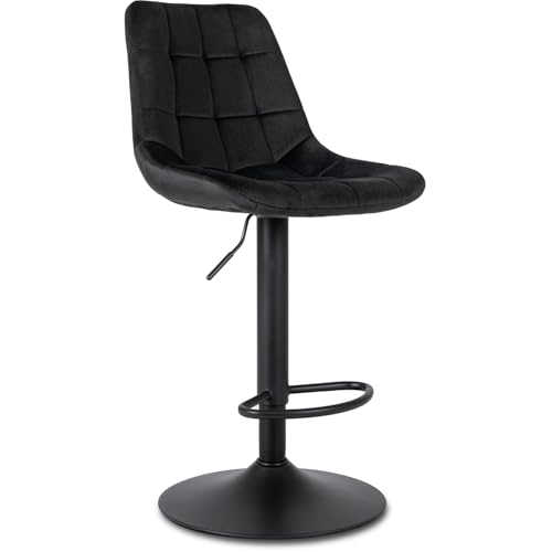 MEBEL ELITE Barhocker Höhenverstellbar mit Lehne - Barstuhl Schwarz mit Fußstütze - Gepolstert Bar Hocker aus Samt und Metall - Küchenhocker Leicht zu Reinigen - Sitzhöhe 60-80,5 cm von MEBEL ELITE